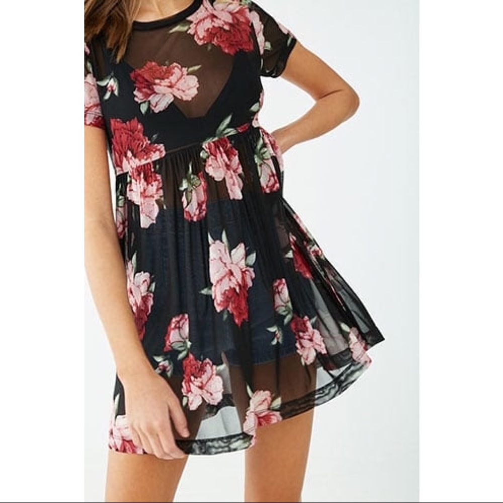 Sheer Mesh Floral Dress